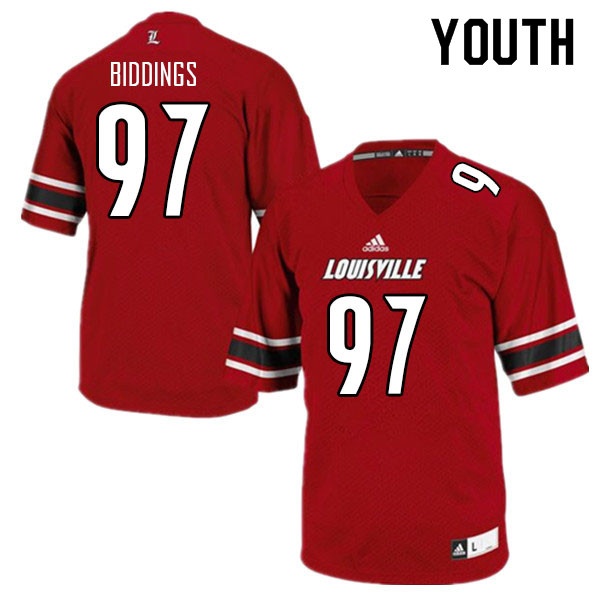 Youth #97 Carl Biddings Louisville Cardinals College Football Jerseys Sale-Red - Click Image to Close